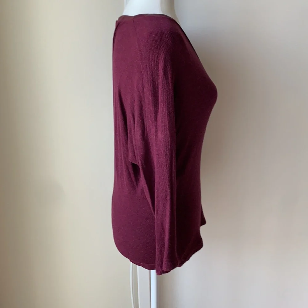 Burgundy Bordeaux Sweater with Bat Wings & Leather Vneck Detail S Anthro… - Picture 2 of 6